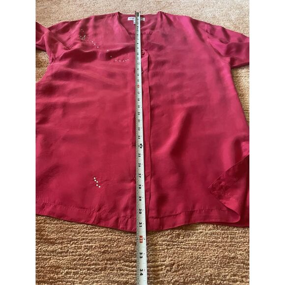 Oleg Cassini 100% Silk Red Blouse Button Front Long Sleeve Top Size M - Picture 4 of 8